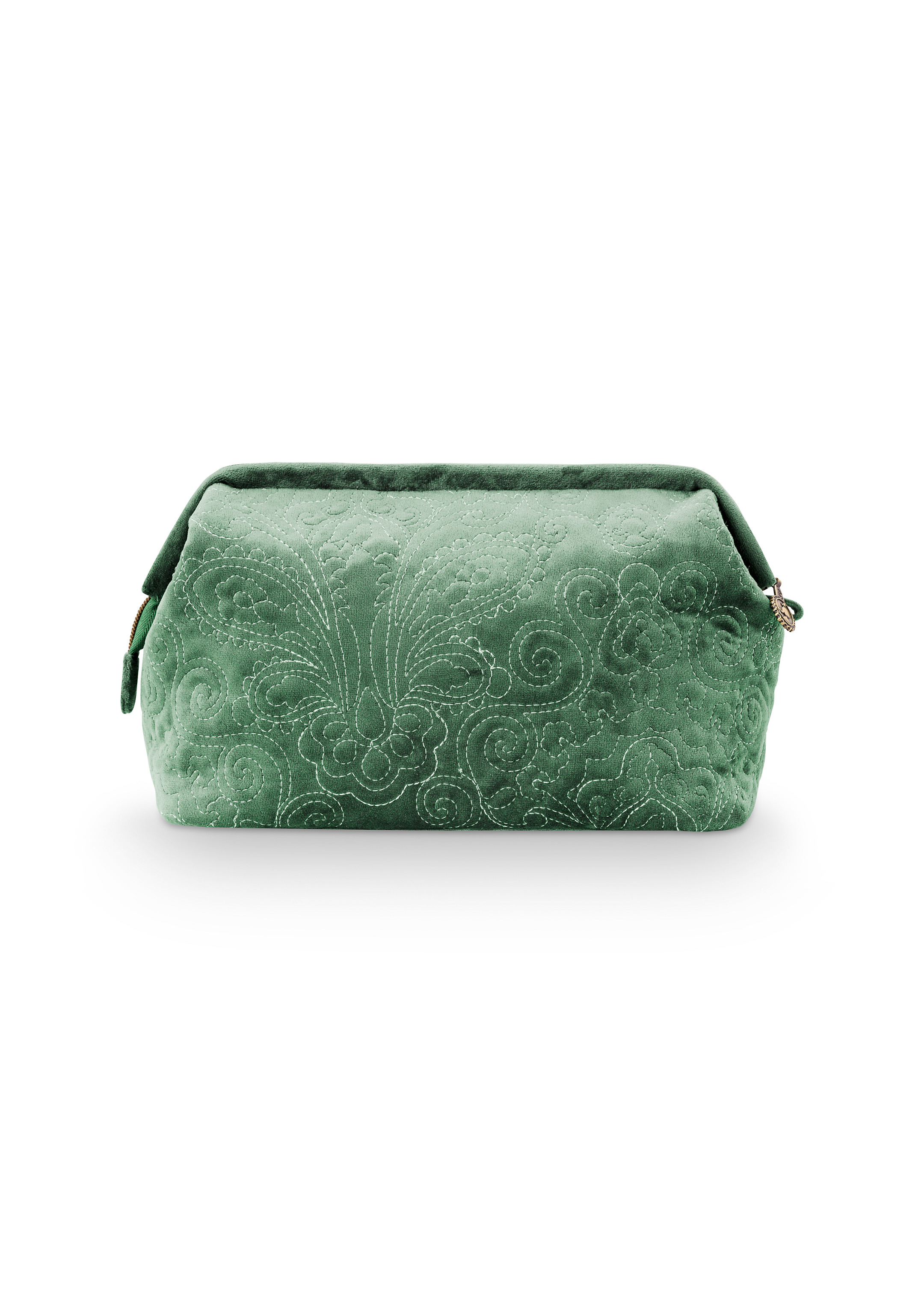 Cosmetic Purse Large Velvet Quilted Green 26x18x12cm Gift