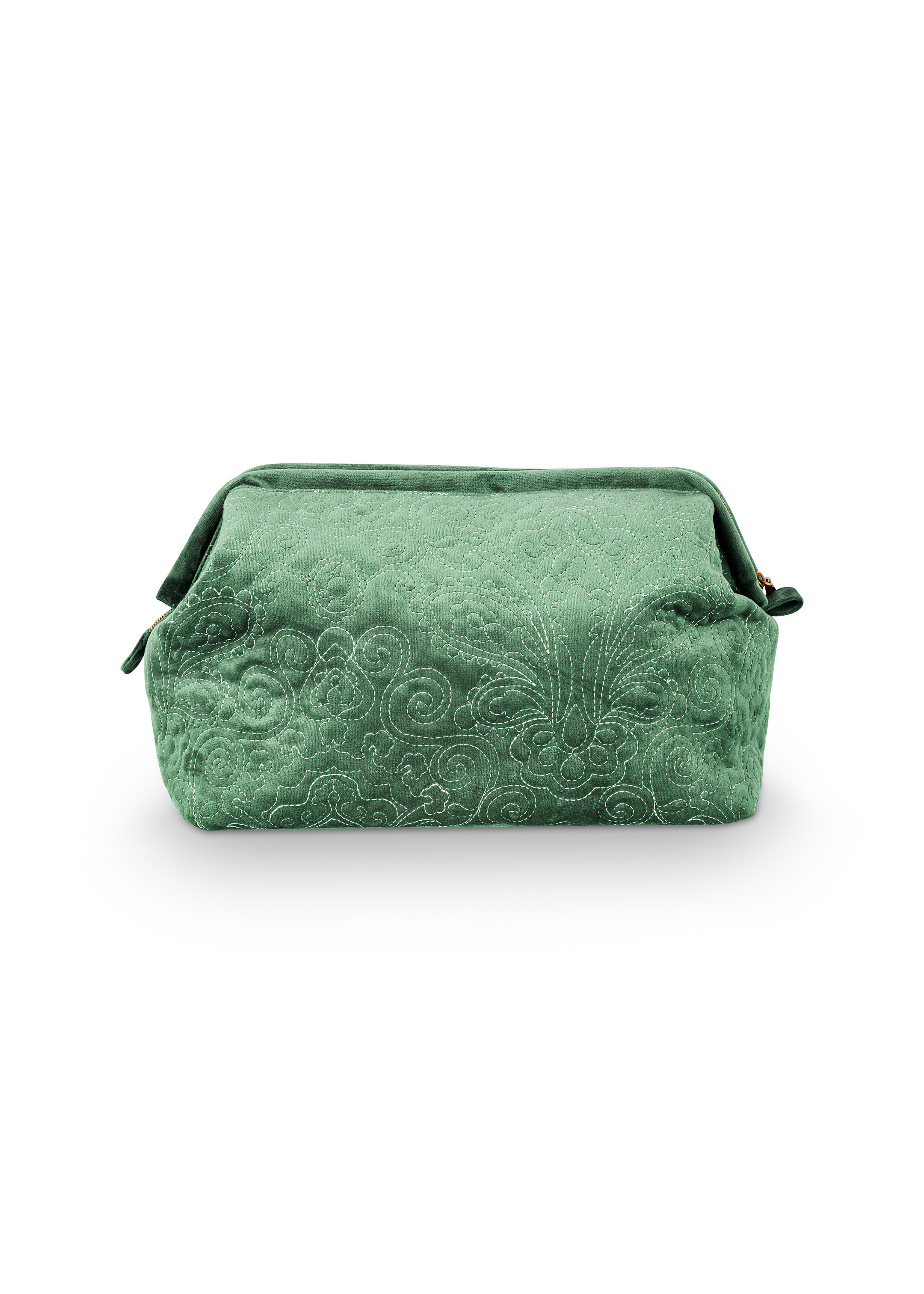 Cosmetic Purse Ex Lg Velvet Quilted Green 30x20.7x13.8cm Gift