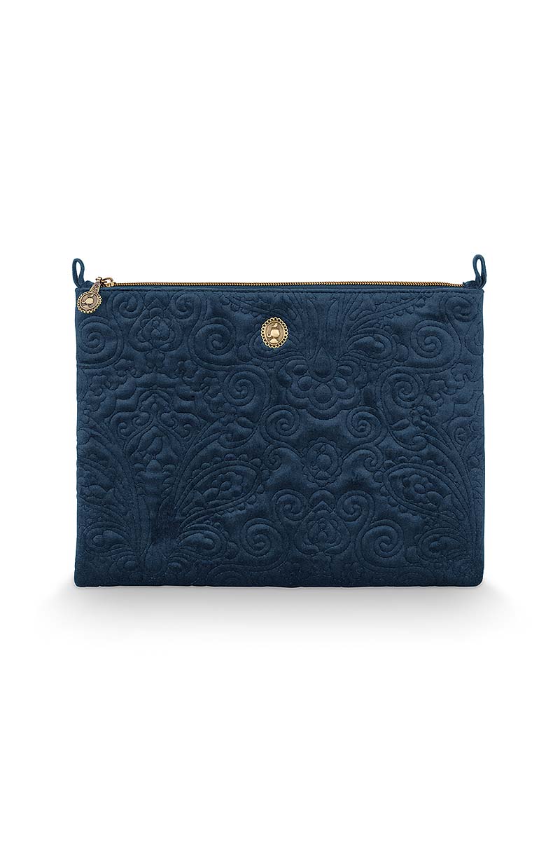 Cosmetic Flat Pouch Large Velvet Quiltey Days Blue 30x22x1cm Gift