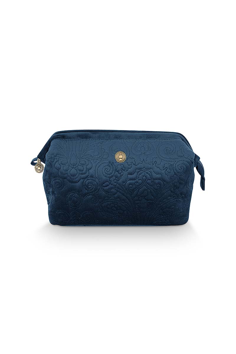 Cosmetic Purse Large Velvet Quiltey Days Blue 26x18x12cm Gift