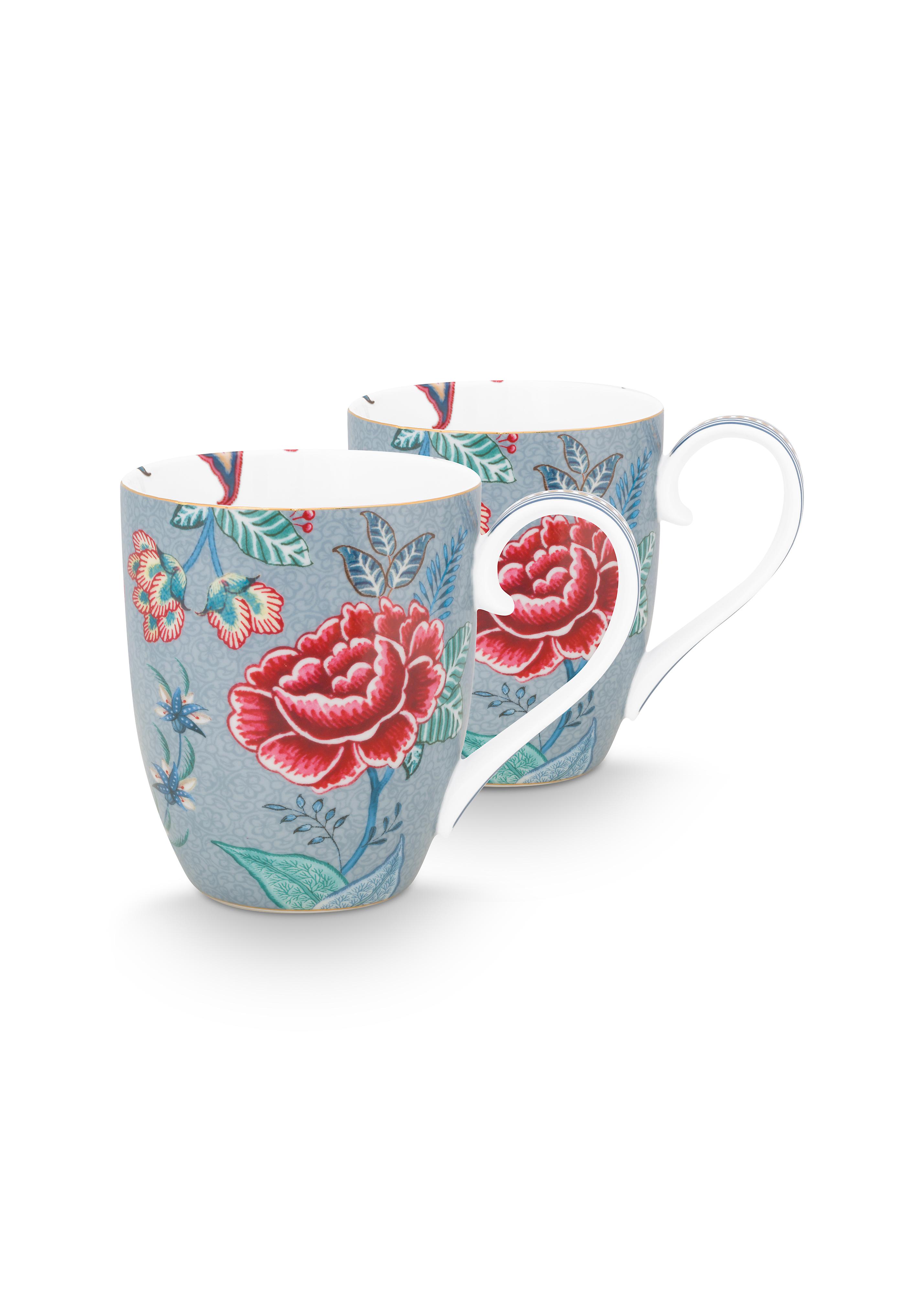 Set/2 Mugs Xl Flower Festival Light Blue 450ml Gift