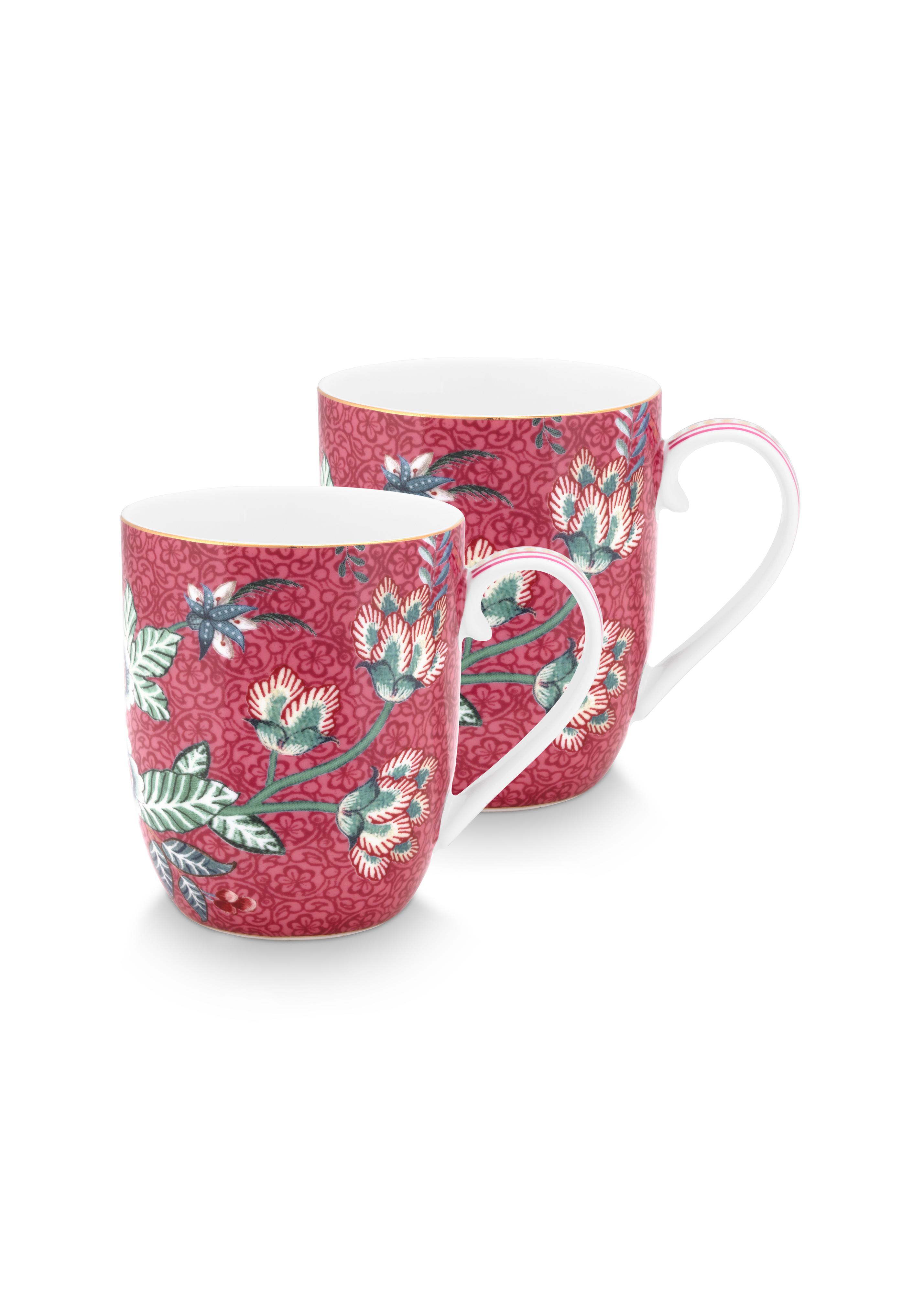 Set/2 Mugs Small Flower Festival Dark Pink 145ml Gift