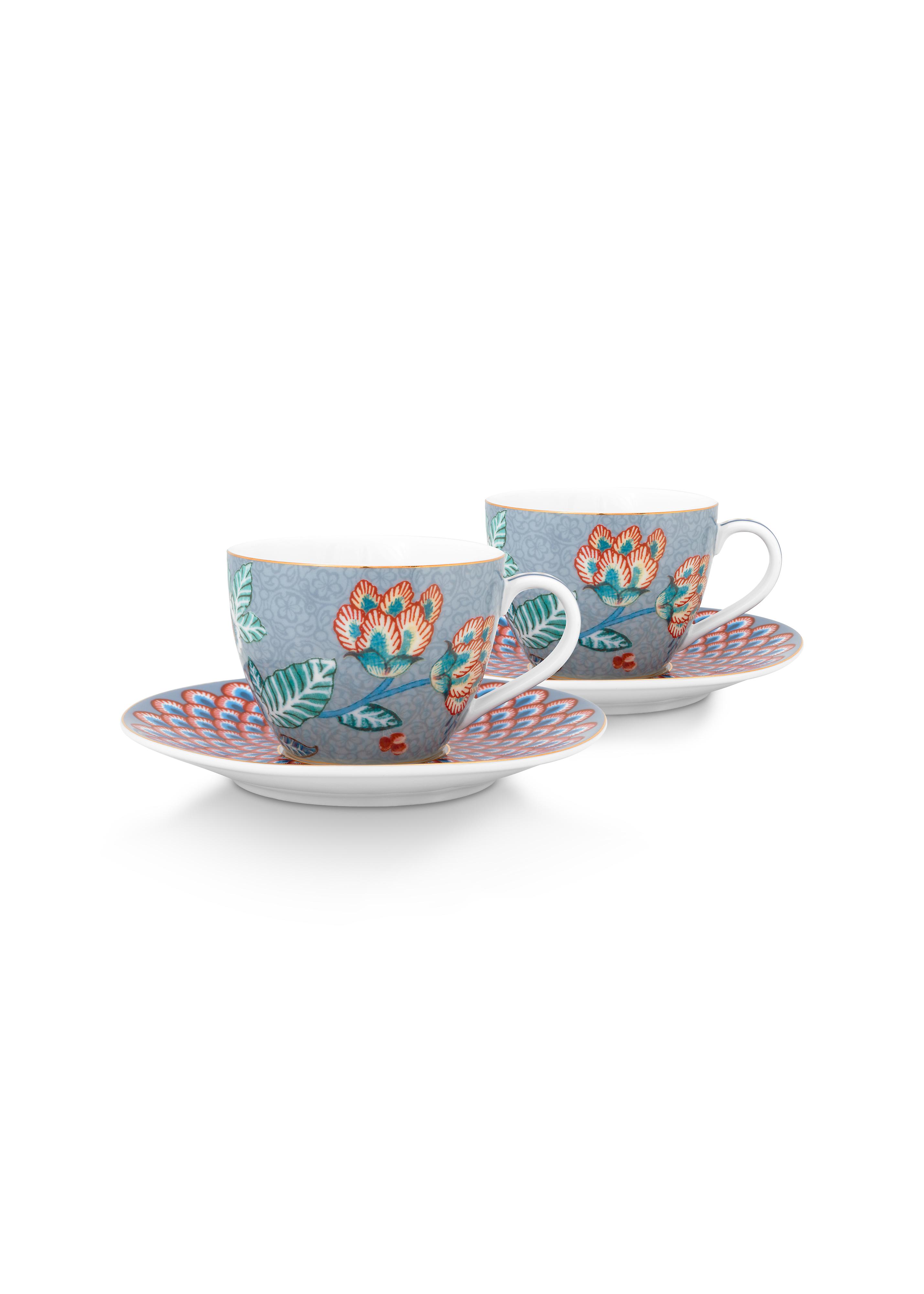 Set/2 Espresso Cups/saucer Flwr Festl L Blue 120ml Gift