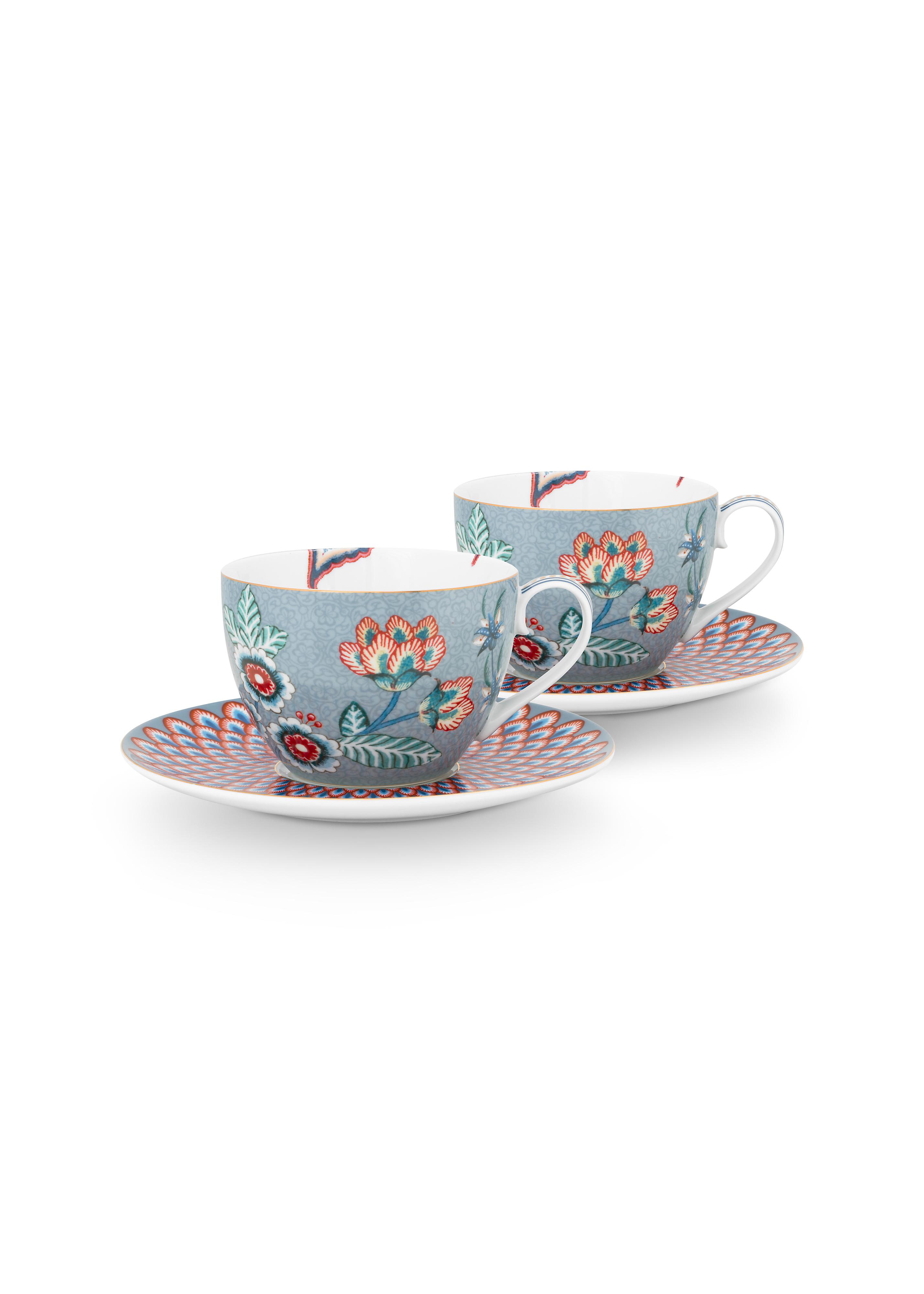 Set/2 Cups/saucers Flwr Fest L Blue 280ml Gift