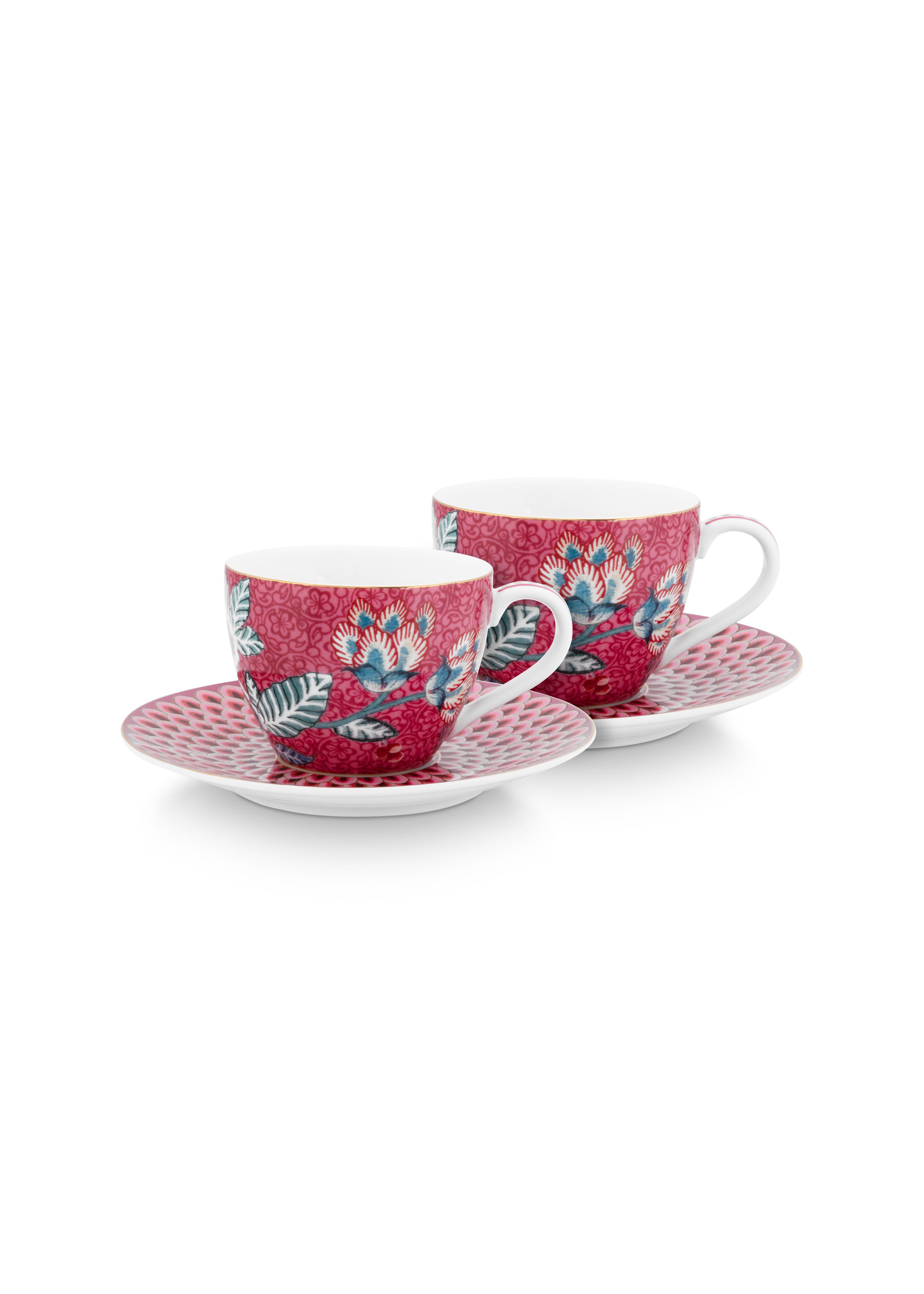 Set/2 Espresso Cups/saucers Flwr Fest D Pink 120ml Gift