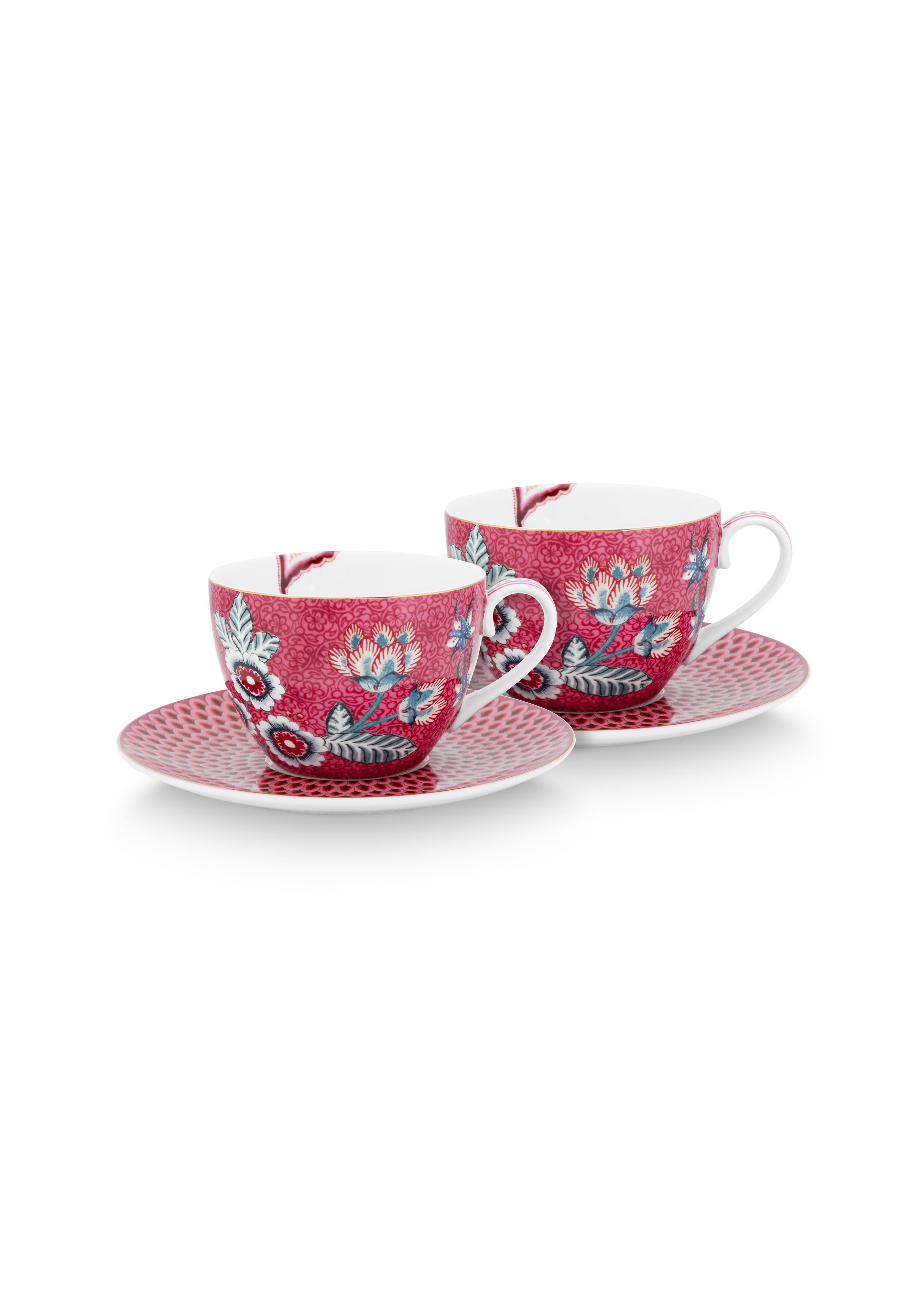 Set/2 Cups/saucers Flwr Fest Dark Pink 280ml Gift