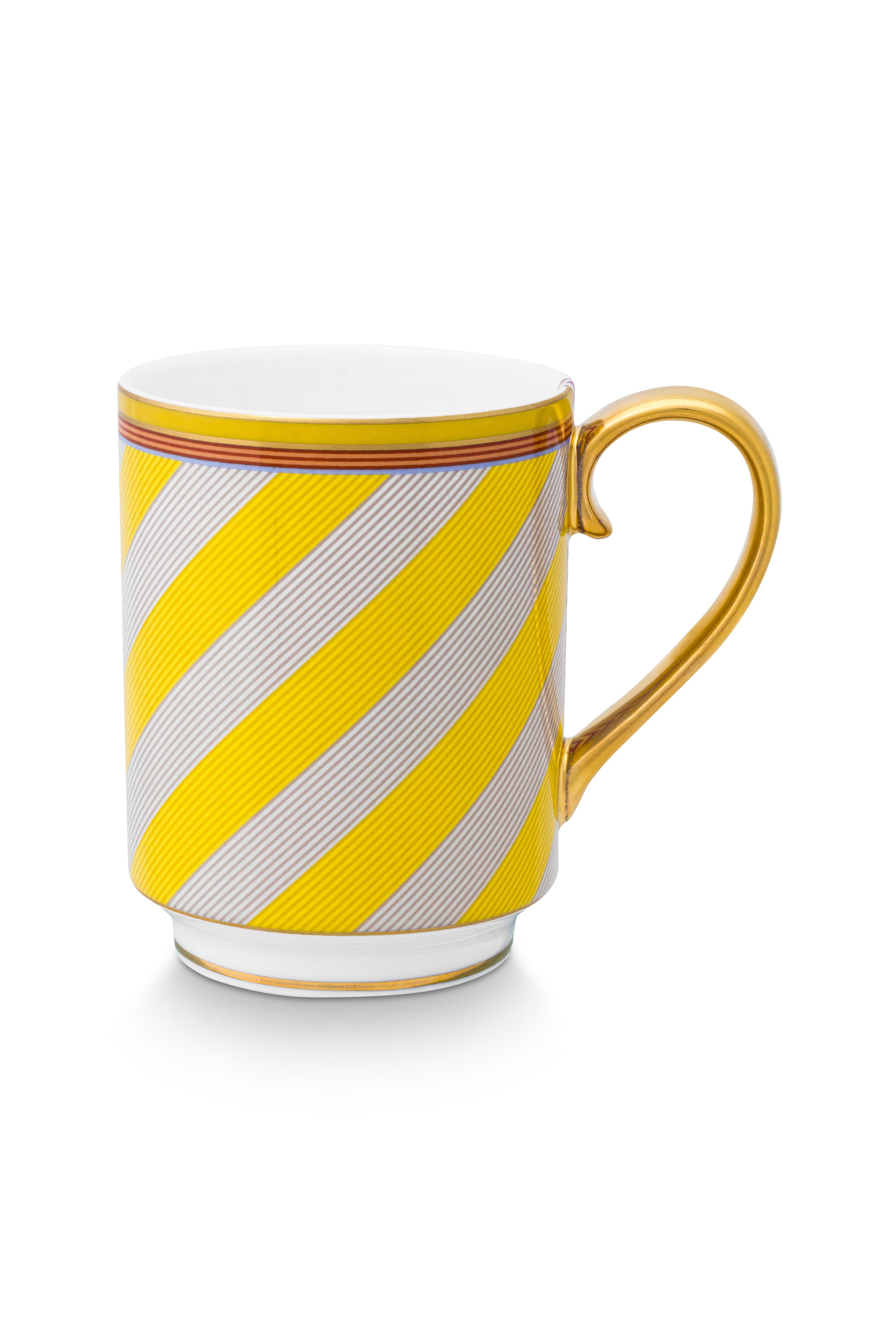 Mug Large With Ear Pip Chique Stripes Yellow 350ml Gift