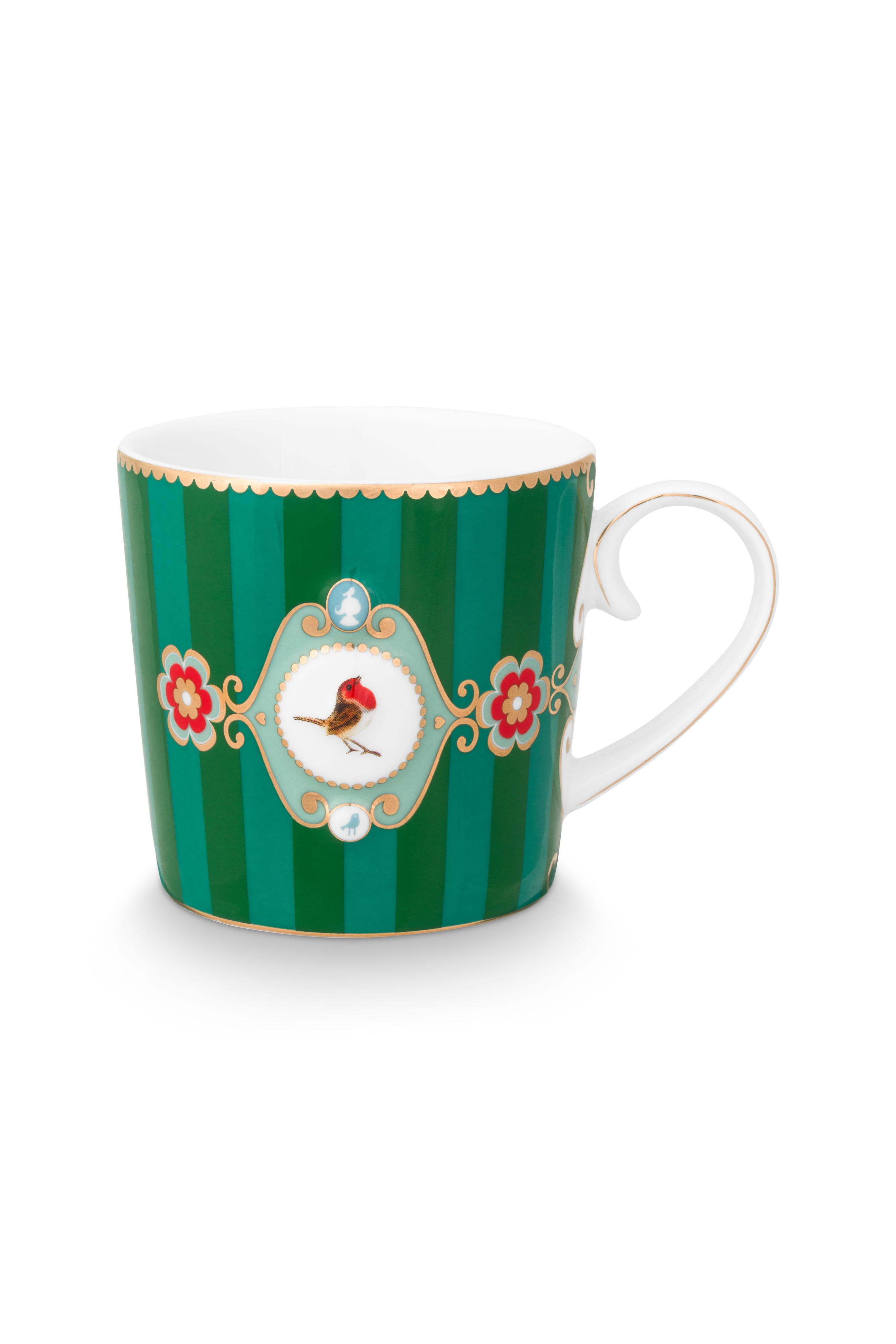 Mug Small Love Birds Medallion Stripes Green 150ml Gift