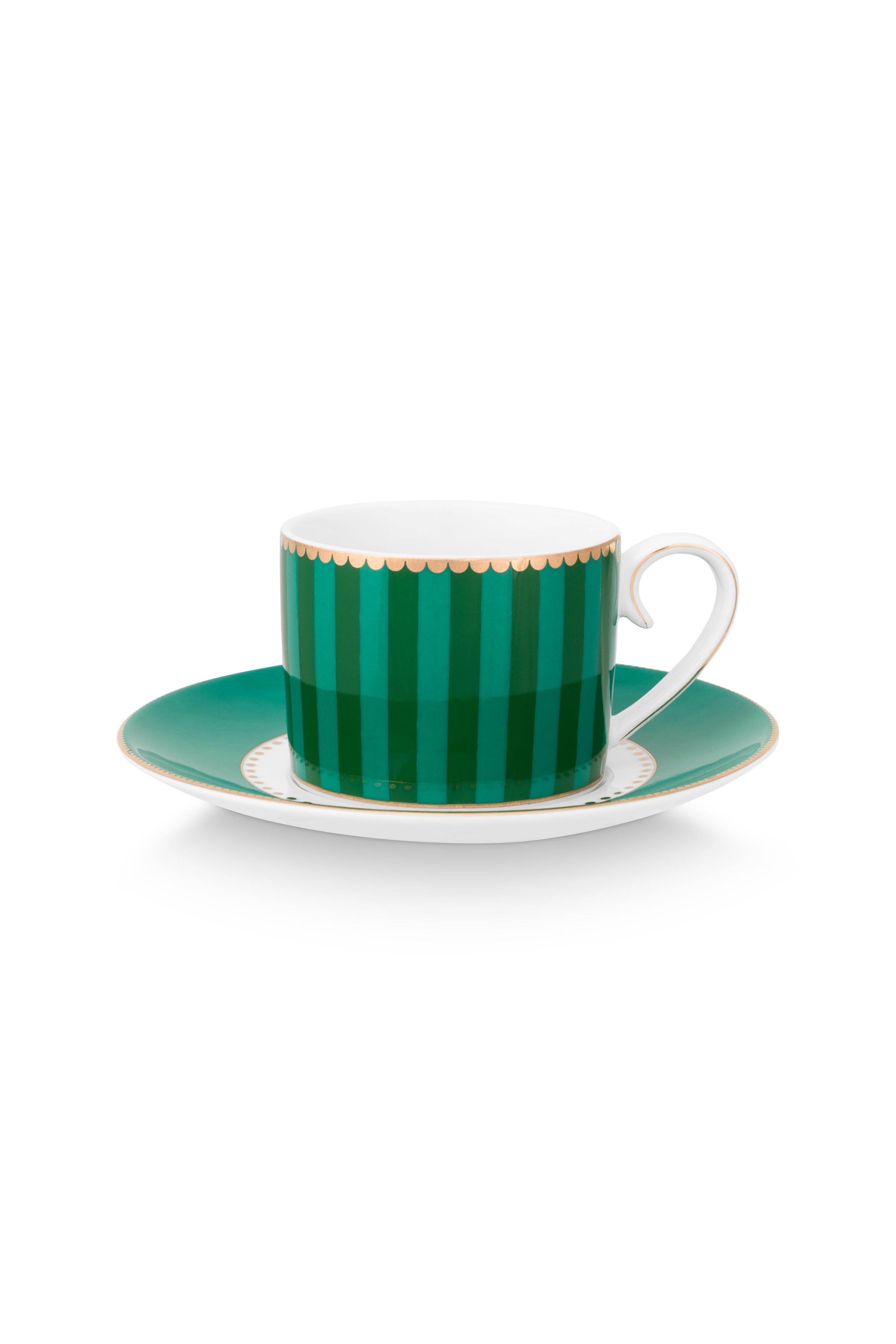 Espresso Cup & Saucer Love Birds Stripes Emerald-green 125ml Gift