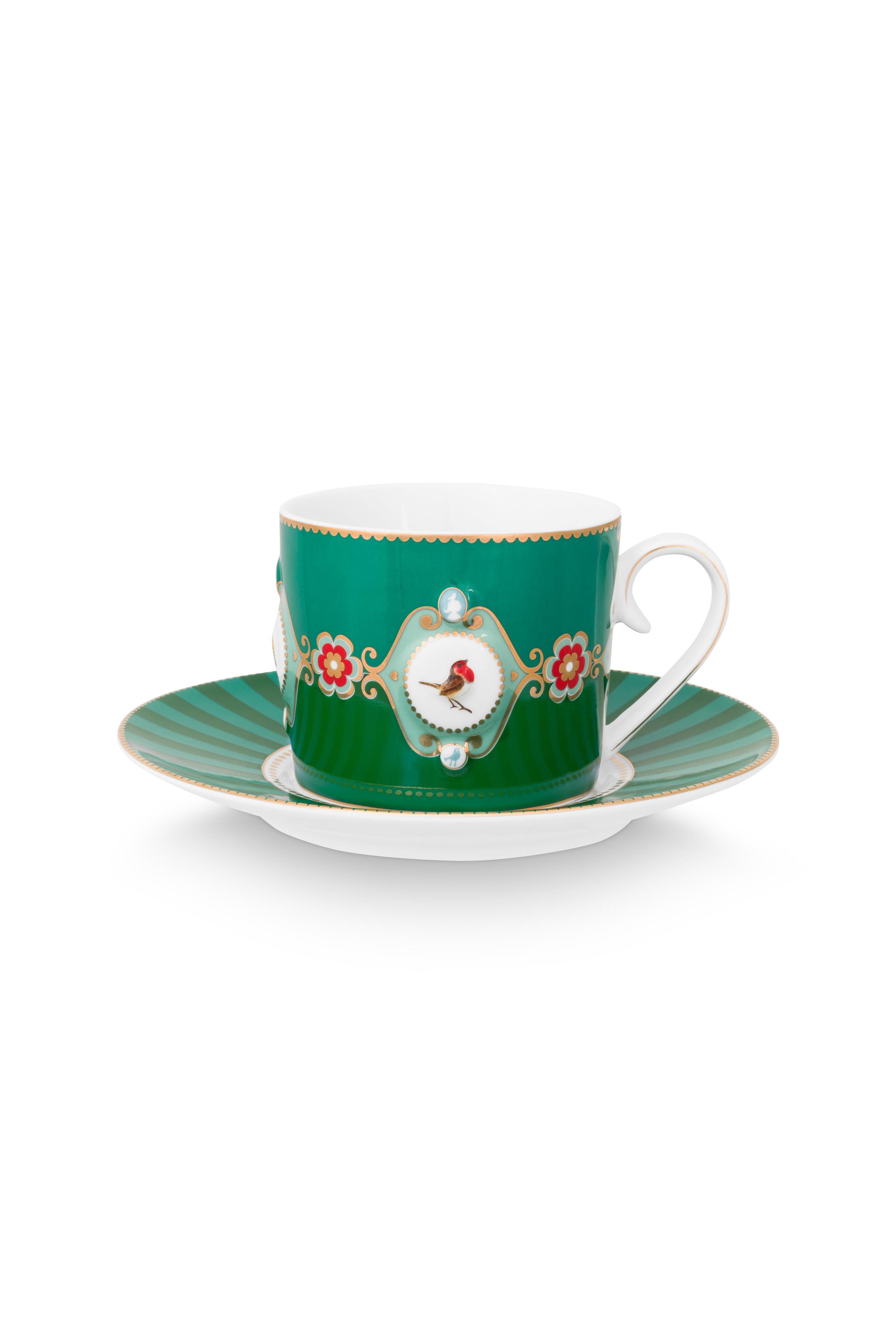 Cup & Saucer Love Birds Medallion Emerald-green 200ml Gift