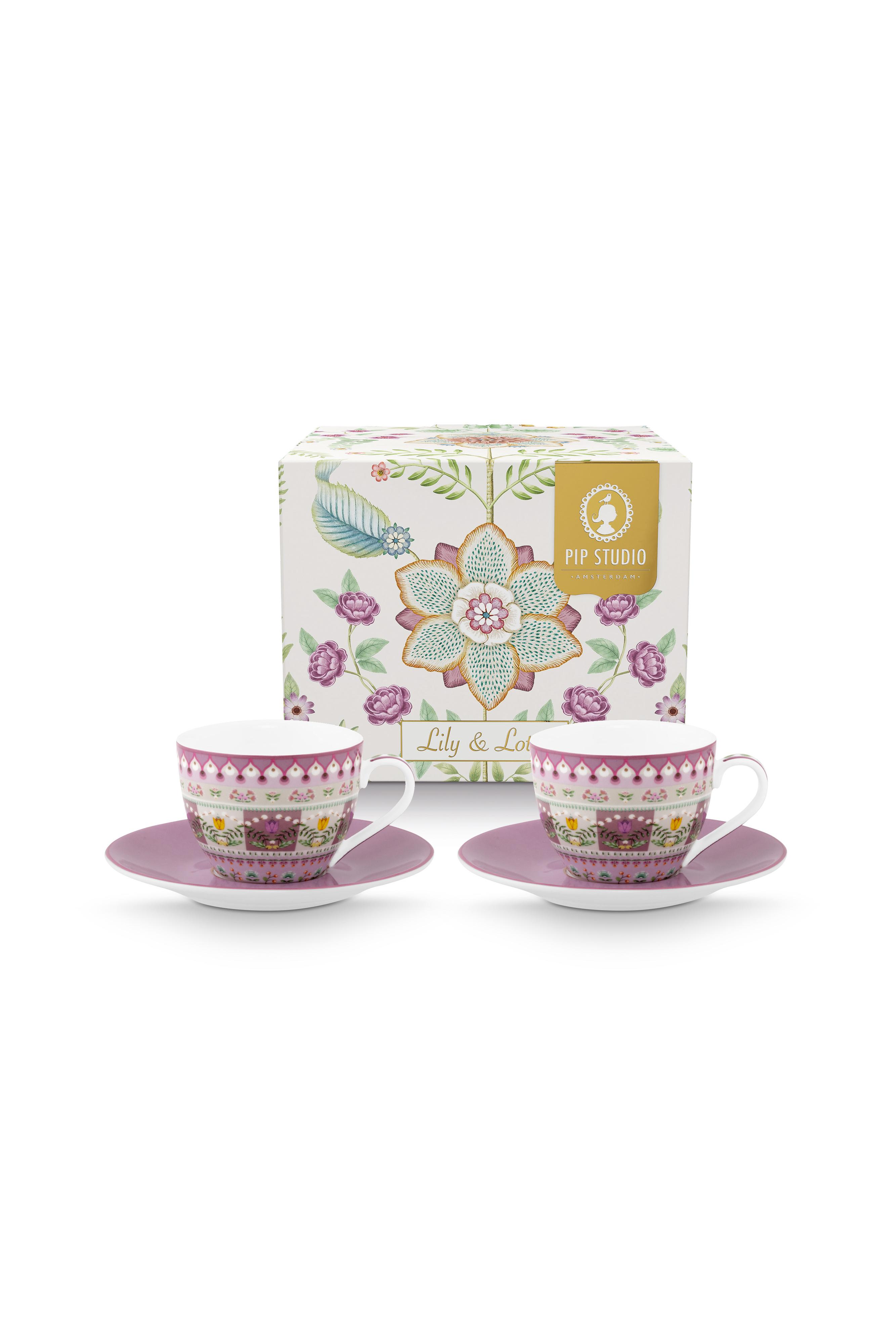 Set/2 Espresso Cups And Saucers Lily & Lotus 120ml Gift