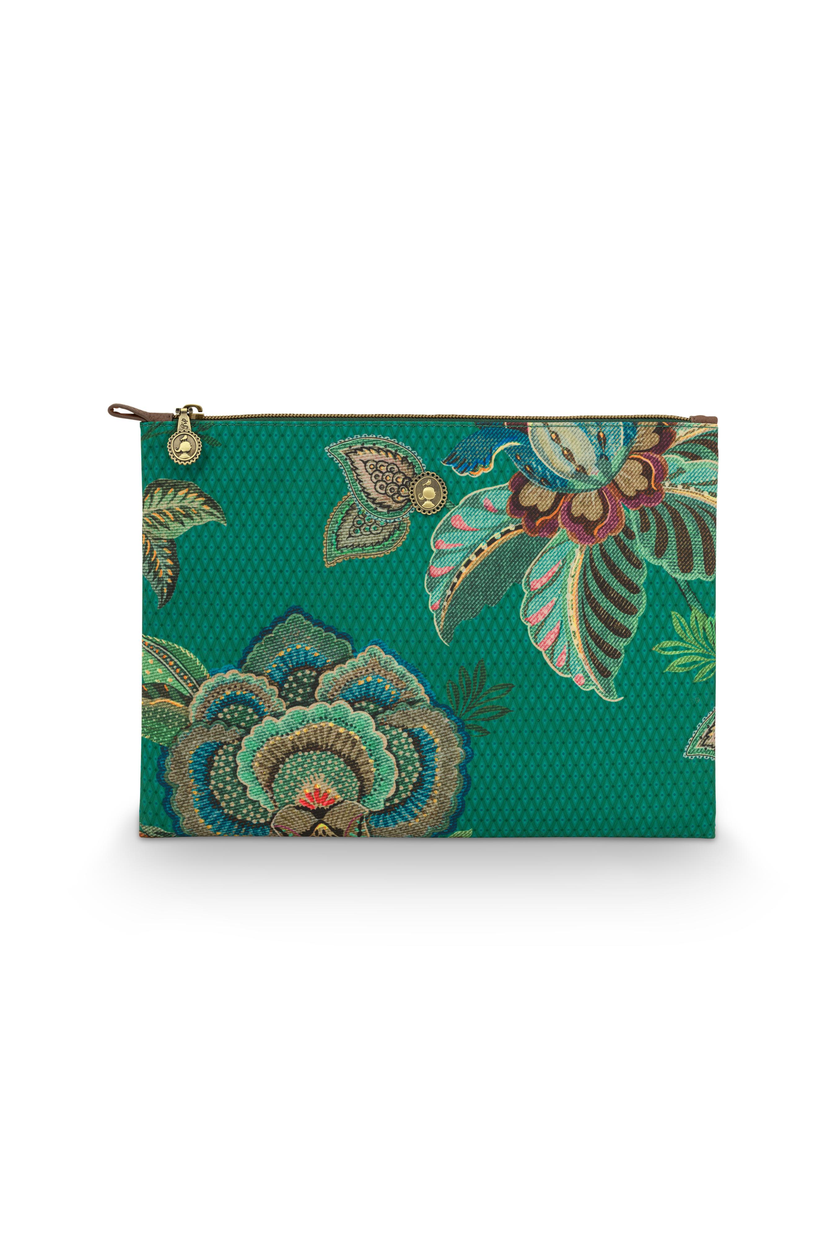 Charly Cosmetic Flat Pouch Large Cece Fiore Green 30x22x1cm Gift